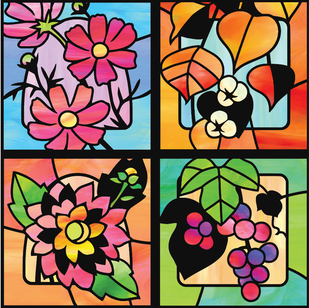 ステンドグラスパネル コスモスと少女 Stained Glass Window Quartet ステンドグラスパネル コスモスと少女 Stained Glass Window Quartet