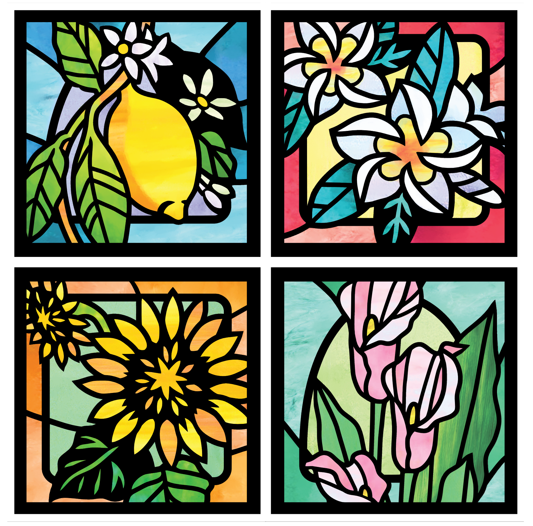 Stained Glass Window Quartet: ステンドグラスウィンドウ  (レモン・ひまわり・カラー・プルメリア)【難易度：3】【EXP:80 GOLD:80】