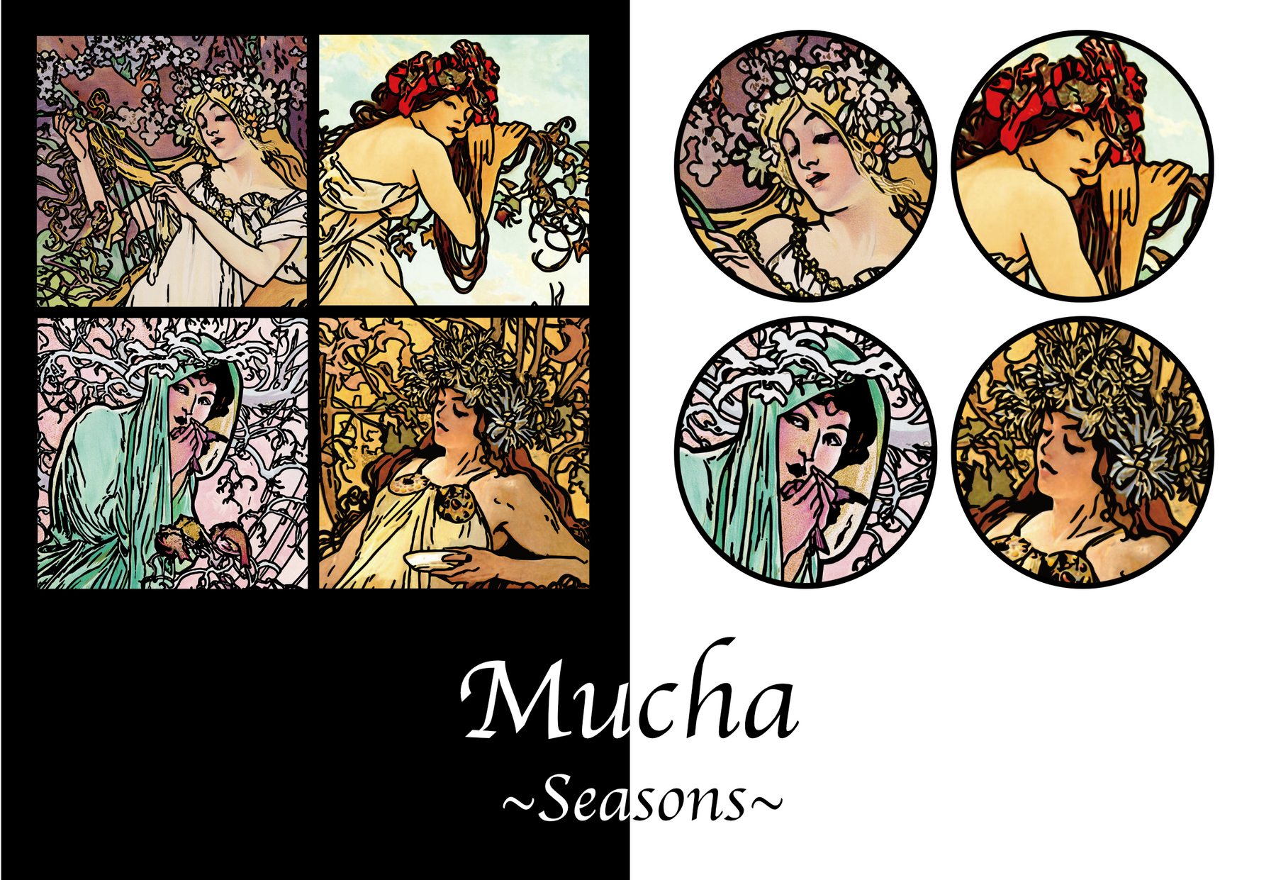 メモルAlphonse Mucha ミュシャ 四季の版画 限定版 1950 Mucha Seasons ミュシャ