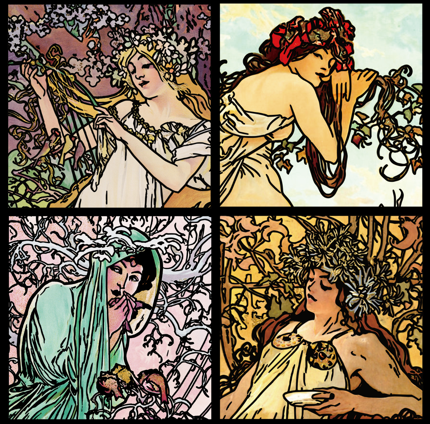 メモル様専用Alphonse Mucha ミュシャ 四季の版画 限定版 1950 メモル様専用Alphonse Mucha ミュシャ 四季の版画 限定版 1950