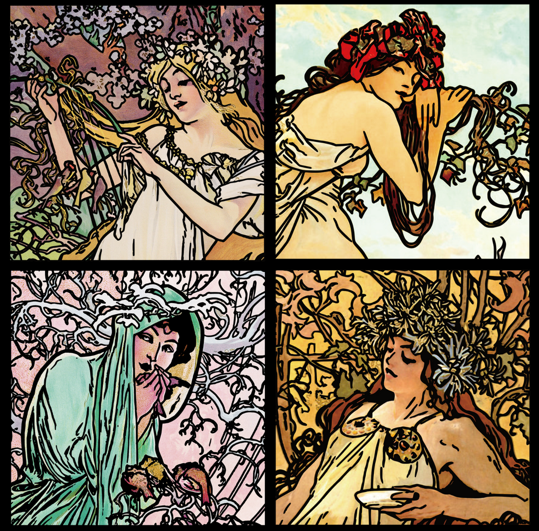 【ロビー】美品 アルフォンス・ミュシャ「四季・秋・春・冬」3点セット Mucha Seasons ミュシャ