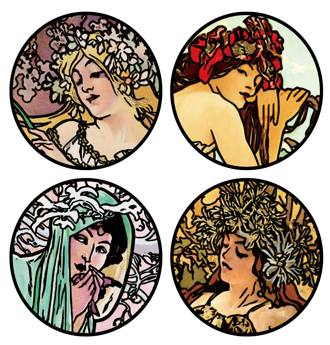 【ロビー】美品 アルフォンス・ミュシャ「四季・秋・春・冬」3点セット Mucha Seasons ミュシャ