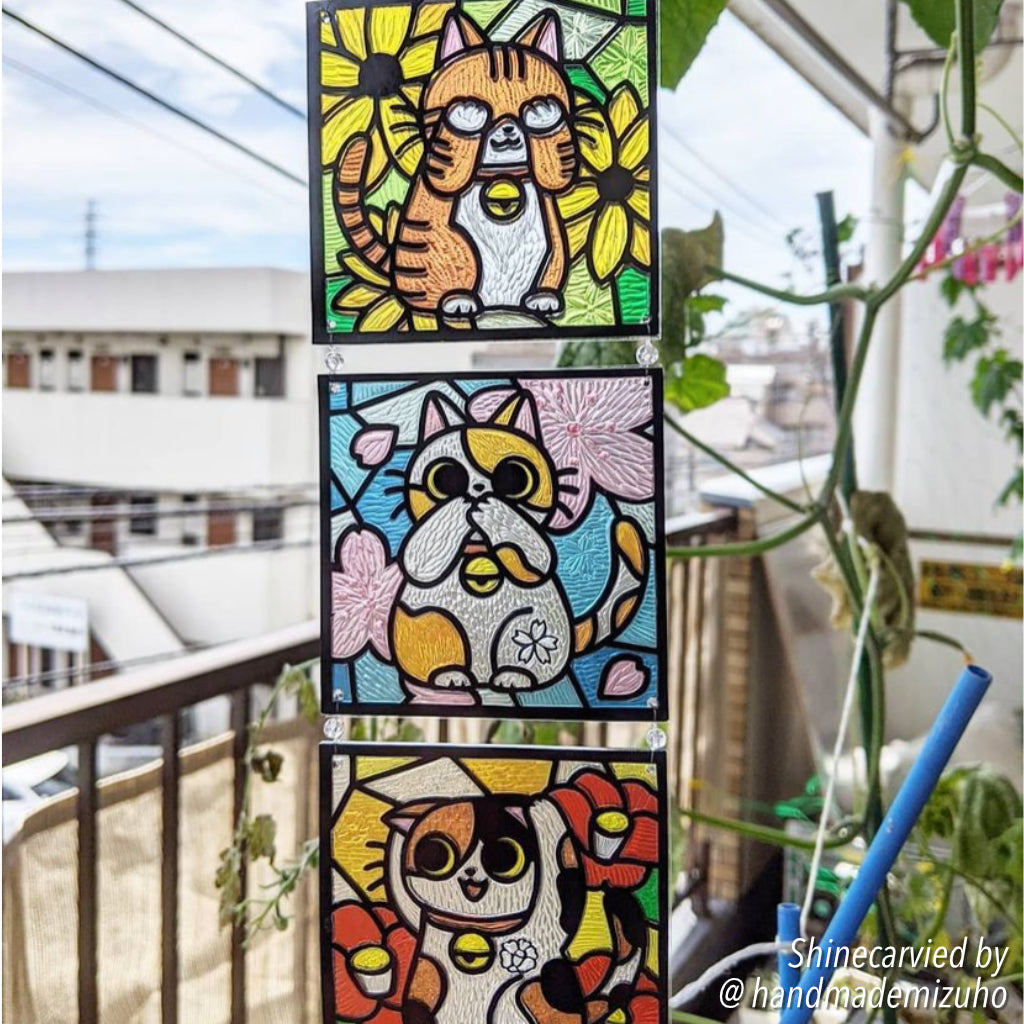 額付きシルクスクリーン応用絵画　title「みんな待ってる花猫ニャンコ」 24時間以内に売れなければシルクスクリーン応用絵画「君を守る
